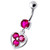 Jeweled Silver Heart Dangling SS Curved Bar Banana Belly Ring - Red