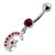 Jeweled Star Moon Fancy Silver Dangling SS Bananna Bar Belly Ring - Red