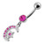 Jeweled Star Moon Fancy Silver Dangling SS Bananna Bar Belly Ring - Pink