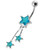 Jeweled Stars Dangling Belly Ring - Aqua
