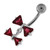 Jeweled Twin Bow Sterling Silver Navel Belly Button Ring - Red