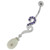 Pearl Jeweled Fancy Silver Dangling Banana Bar Navel Belly Ring - Purple