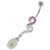 Pearl Jeweled Fancy Silver Dangling Banana Bar Navel Belly Ring - Pink