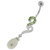 Pearl Jeweled Fancy Silver Dangling Banana Bar Navel Belly Ring - Peridot