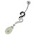 Pearl Jeweled Fancy Silver Dangling Banana Bar Navel Belly Ring - Black