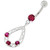 Oval Shape with Triple Stone Jeweled Belly Ring - Red