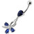 Silver  Pear Jeweled Dangling SS Belly Ring Body Jewelry - Dark Blue