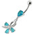 Silver  Pear Jeweled Dangling SS Belly Ring Body Jewelry - Aqua