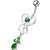 Silver Dangling Banana Bar Navel Ring - Emerald