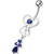Silver Dangling Banana Bar Navel Ring - Dark blue