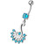 Silver Dream Catcher with Jeweled Feathers Fancy Navel Banana Bar Ring - Aqua