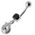 Silver Fancy  CROSS Dangling Belly Ring - Black