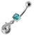 Silver Fancy  CROSS Dangling Belly Ring - Aqua