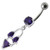 Silver Fancy Double Stone Jeweled Dangling Navel Ring - Purple