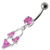 Silver Fancy Double Stone Jeweled Dangling Navel Ring - Pink