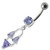 Silver Fancy Double Stone Jeweled Dangling Navel Ring - Lavender