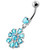 Round Flower Dangling Navel Belly Banana - Aqua