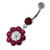 Round Jeweled Flower Sterling Silver Navel Ring - Red