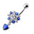 Royal Heart Stone Jeweled Dangling Navel Belly Ring - Dark Blue