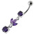 Silver Fancy Leaf Design Dangling Belly Ring - Purple