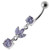 Silver Fancy Leaf Design Dangling Belly Ring - Lavender