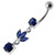 Silver Fancy Leaf Design Dangling Belly Ring - Dark Blue