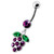 Silver Fancy Jeweled Grape Dangling Curved Belly Ring - Purple
