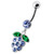 Silver Fancy Jeweled Grape Dangling Curved Belly Ring - Lavender