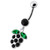 Silver Fancy Jeweled Grape Dangling Curved Belly Ring - Black