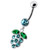 Silver Fancy Jeweled Grape Dangling Curved Belly Ring - Aqua