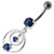 Silver Fancy Round Jeweled Dangling Navel Ring - Dark blue