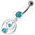 Silver Fancy Round Jeweled Dangling Navel Ring - Aqua
