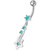Silver Fancy Star Jeweled Dangling With SS Bar Navel Ring - Aqua