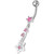 Silver Fancy Star Jeweled Dangling With SS Bar Navel Ring - Pink