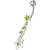 Silver Fancy Star Jeweled Dangling With SS Bar Navel Ring - Peridot