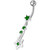 Silver Fancy Star Jeweled Dangling With SS Bar Navel Ring - Emerald