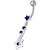 Silver Fancy Star Jeweled Dangling With SS Bar Navel Ring - Dark Blue