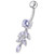 Silver Fancy White CZ Jeweled Dangling SS Banana Bar Navel Ring Body Jewelry - Lavender