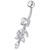 Silver Fancy White CZ Jeweled Dangling SS Banana Bar Navel Ring Body Jewelry - Clear