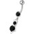 Silver Fancy cat with Single Stone Jeweled Dangling Belly Ring - black