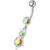 Silver Fancy cat with Single Stone Jeweled Dangling Belly Ring - Rainbow