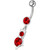 Silver Fancy cat with Single Stone Jeweled Dangling Belly Ring - Red