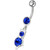 Silver Fancy cat with Single Stone Jeweled Dangling Belly Ring - Dark Blue