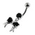 Twin Heart Bow Tie Navel Belly Button Piercing - Black