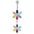Silver Jeweled Flower Dangling SS Curved Belly Ring - Mixed