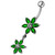 Silver Jeweled Flower Dangling SS Curved Belly Ring - Emerald