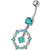 Silver New Fancy Circle Jeweled Dangling Navel Banana Bar Ring - Aqua