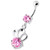 Single Jewel Bow Silver Navel Banana - Pink