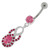 Tear Drop CZ with Fusion Infinity Dangling Navel Belly Button Ring - Pink