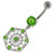 Sterling Silver Jeweled Hexagon Cut out Navel Bar - Peridot